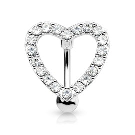 Forbidden Body Jewelry Belly Button Rings Pave CZ Crystal Heart Reverse Hinged Top Down Belly Rings Surgical Steel 14G