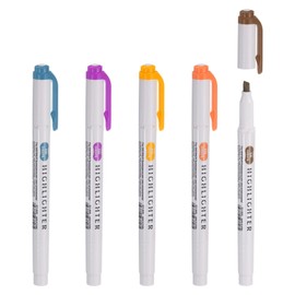 PATIKIL Highlighter Pen, 1 Set/5 Pack Broad Tips Highlighter Assorted Colors Fast Dry Coloring Pastel Marker, Blue/Purple/Orange/Yellow/Brown