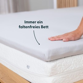 Jona Sleep Topper Cover Fitted Sheet Cotton Oeko Tex Fitted Sheet with Elasticated Mattress Topper White Jersey Bed Sheet for Box Spring Bed Machine Washable, off-white, 100 x 200 cm