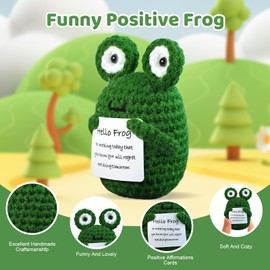 leroyko DHOEM Funny Positive Crochet Animals Frog Gift,3 inch Emotional Support Crochet with Unique Card for Cheer Up Birthday Gifts for Women,Cute Friend Gifts