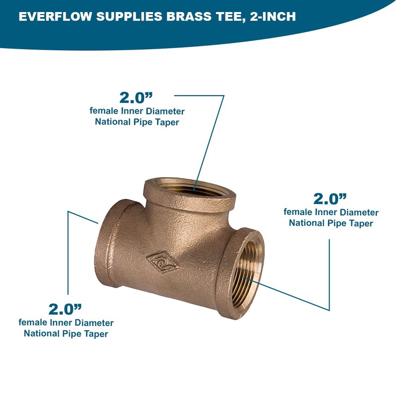 Everflow Supplies 2 Inch Brass Tee, ,