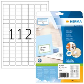 HERMA HERMA 4334 Universal Etiketten, 25 Blatt, 25,4 x 16,9 mm, 112 pro A4 Bogen, 2800 Stück, selbstklebend, bedruckbar, matt, blanko Papier Klebeetiketten Aufkleber, weiß