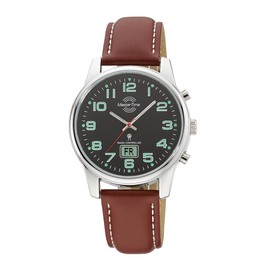 Master Time MTGA-10426-22L Radio Quartz Men's Watch Analogue Digital with Leather Strap, silver, Classic