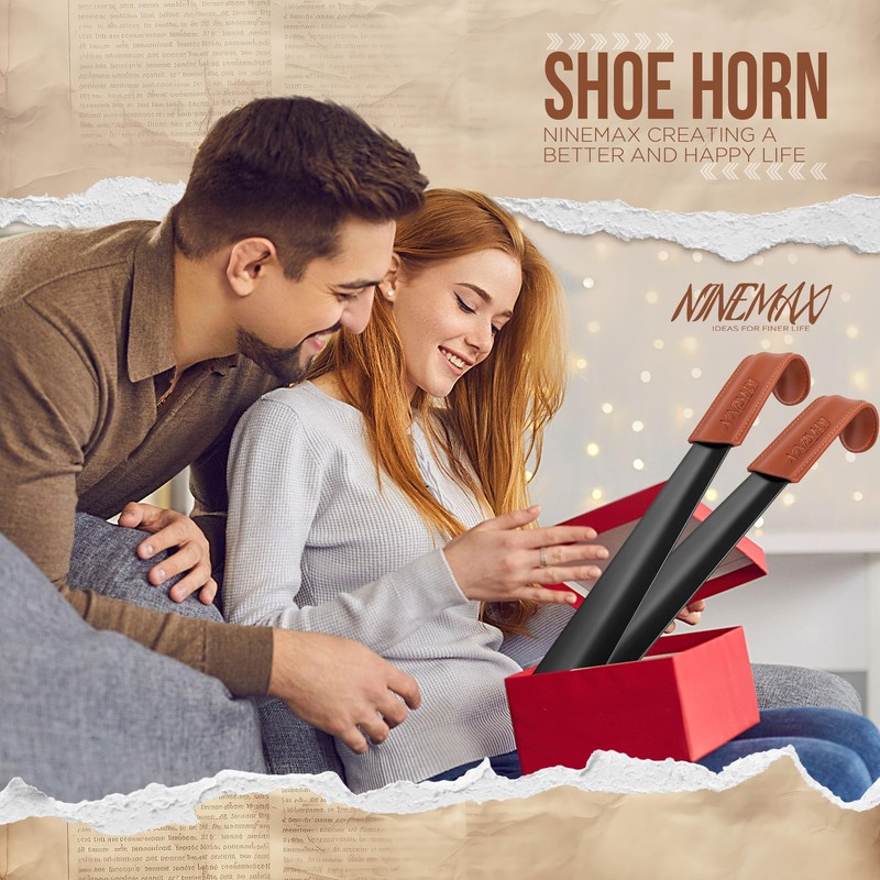 NINEMAX Shoe Horn Long Handle for Seniors Men Women, Metal