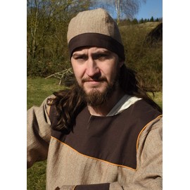 Battle-Merchant Viking Birka Cap with Herringbone Pattern - Medieval LARP Hat Headgear Hood, brown