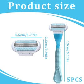 Razor blades, women's razor, smooth replacement blades, women's razor, pack of 5, 3 blades surrounded by protective pads that adapt to the body contour (blue)