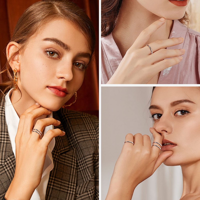 Womens Pinky Ring Stackable Cute Simple Sliver Small Rings Size