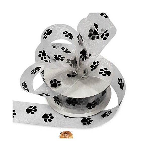 White Sheer Paw Prints Ribbon 1 1/2" X 25 Yards