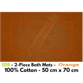 EDB Pack of 2 Terry Toweling Bath Mats Set 100% Cotton Maximum Absorbency Quick Dry 50 x 70 cm Machine Washable Soft 1000-GSM (Orange)