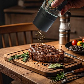 All-Natural Whole Black Peppercorns with Adjustable Grinder | 2.1oz(60g) Premium Refill | Chef-Selected Spice for Meat, Beef & Steak | Restaurant-Grade Freshness for Home Cooks & Professional Kitchens