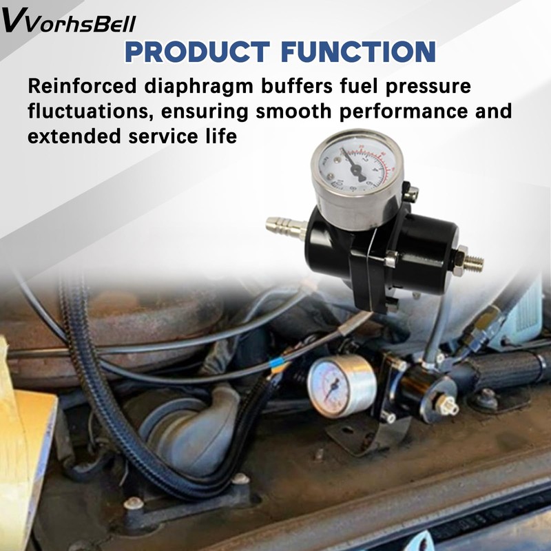 VVORHSBELL Fuel Pressure Regulator, Adjustable 0-140 PSI Aluminum Universal Fuel