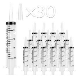 30 Pack 20mL Syringes, Plastic Syringes with Catheter Tip and Cap, Individually Sealed Feeding Syringe For Dogs, Measuring Syringe For Liquid, Scientific Labs, Refilling, Dispensing