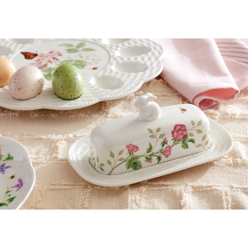 Lenox 893455 Butterfly Meadow Bunny Covered Butter Dish, Easter Serveware