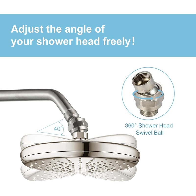 OFFO Shower Head Swivel Ball Adapter, Brushed Nickel All Metal