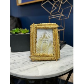 AZDI Vintage 4x6 Gold Palm Leaves Picture Frame – Hand-Crafted Textured Resin with Glass Front for Elegant Home Décor