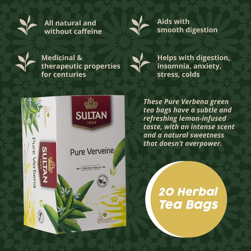 SULTAN TEA Pure Verbena Tea, Moroccan Herbal Green Teas (Single