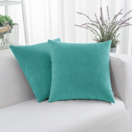 HWY 50 Teal Blue Velvet Throw Pillow Covers 20x20 Inch, Pack of 2 Soft Cozy Solid Decorative Luxury Cushion Cases for Couch Sofa Bed Living Room Bedroom