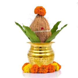 Hashcart Kalash for Puja, Kalasham for Pooja - [ Brass ] Lota for Pooja Pot Wedding Purpose [Height -9 cms, Size -Small ] Brass Vessel Indian, Indian Decor