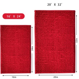 Eanpet Chenille Bath Mat Non-Slip Microfiber Floor Mat Baby Bath Mat for Kids Ultra Soft Washable Bathroom Dry Fast Water Absorbent Shower Mat Area Rug (15.7" x 23.6", Red)
