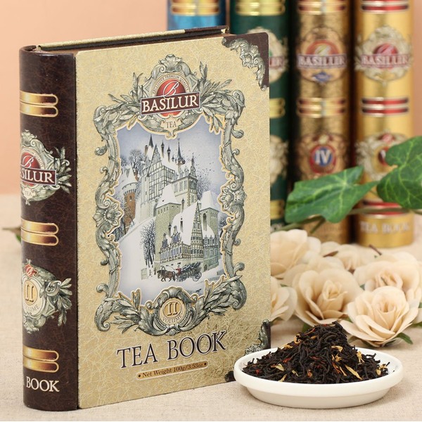 Basilur | Gift Tea Set | Tea Book -Vol 2 | Collectable Metal Tin Caddy | Pure Ceylon Black Tea with fruits| 100g /3.52 oz.