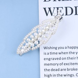 Andelaisi Boho Pearl Hair Clip Barrette Silver Leaf Hair Barrette Clip Vintage Pearl Leaf Hairpin Clip French Pearl Bridal Headpieces Decorative Headwear Hair Accessories for Women and Girls