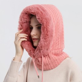 TAGVO Women's Balaclava Face Mask, Warm Balaclava Face Mask, Windproof Full Face Mask, Adjustable Ski Mask, Hooded Scarf, Winter Fleece Hat for Skiing, Cycling, Universal Size, H-Red-08