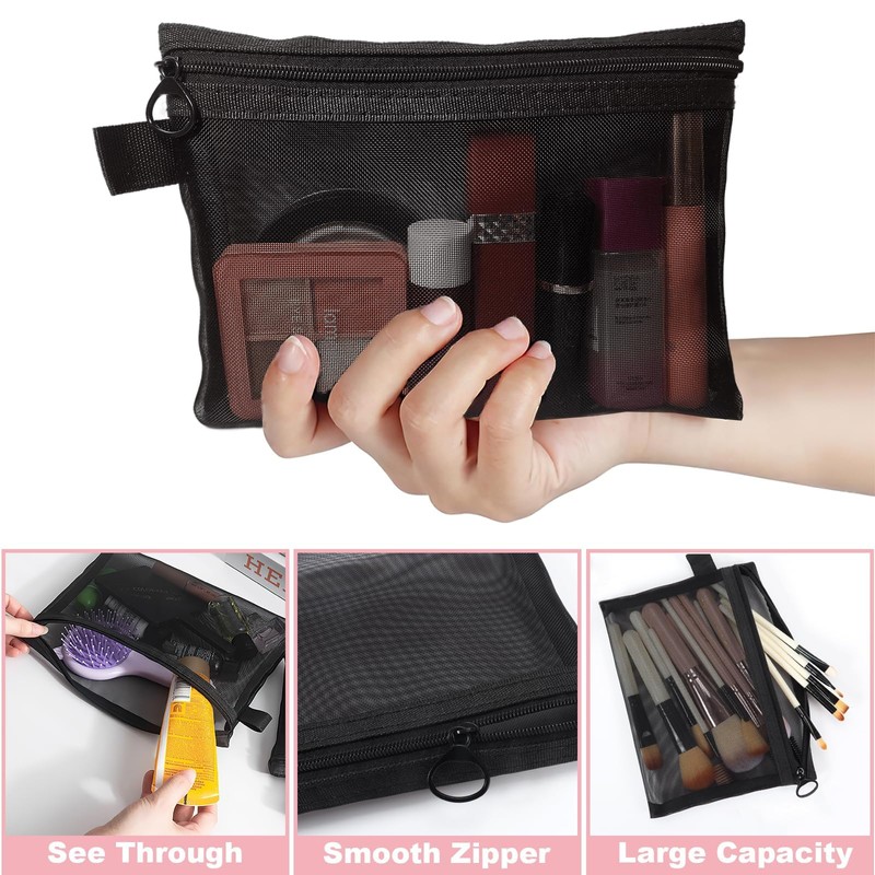 Gelapa 4Pack Small Make Up Bag for Purse, Black Mesh