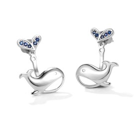 WonderSpark Whale Earrings - 925 Sterling Silver CZ Artisan Ear Studs - "Save Our Ocean" Awareness Beach Earrings for Women - Tarnish Resistant, Allergy Safe (WHALE)