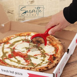 Stainless Steel Pizza Cutter - 7.75 inch Slicer for Pizzas, Pockets and More -Red Plastic Handle Pizza Cutter Wheel.