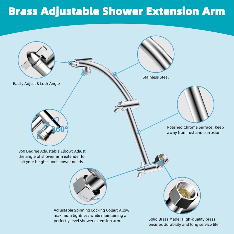 Hibbent High Pressure Adjustable 13” Square Shower Head,Rainfall 5 Spray