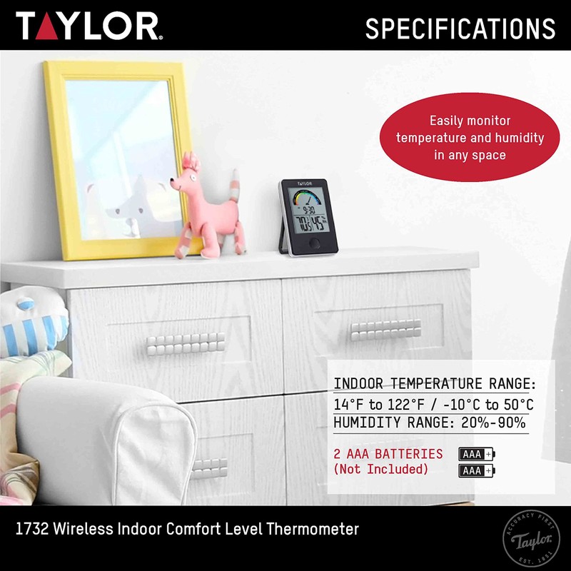 Taylor Digital Wireless Indoor Comfort Level Thermometer and Hygrometer, Easy-to-Read
