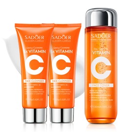 UZTUZT SADOER Vitamin C Face Cleanser with Niacinamide & Hyaluronic Acid C Gentle Pore Refining Daily Wash for Oily & Dull Skin, Clear, Radiant Hydrated Complexion, Oil Balancing (2X Essence + 1x Toner)