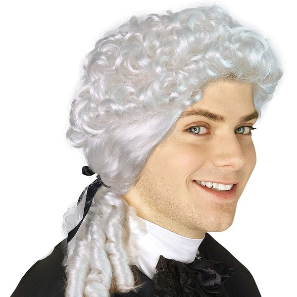 Skeleteen George Washington White Wig - Historical Colonial Powdered Wig with Ponytail Costume Accessory for All Ages