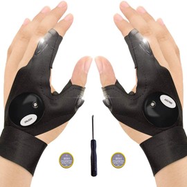 Baogaier Dad Gifts Flashlight Gloves Outdoor LED Light Fingerless Night Fishing Gloves with Screwdriver Tool for Night Running Cycling Hiking Camping Repairing, Gadgets for Men Adults Women