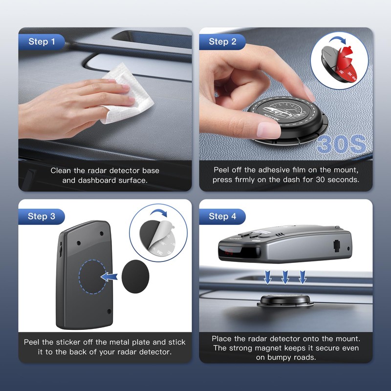 Upgraded Magnetic Radar Detector Dashboard Mount with N52 Magnets, Adhesive