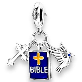 Streetculture Bible Dove of Peace Bible Church Cross Jesus Christ God Religion Charm 925 Silver Charm Bracelet Pendant Accessories Gift Sterling Silver, Velvet bag