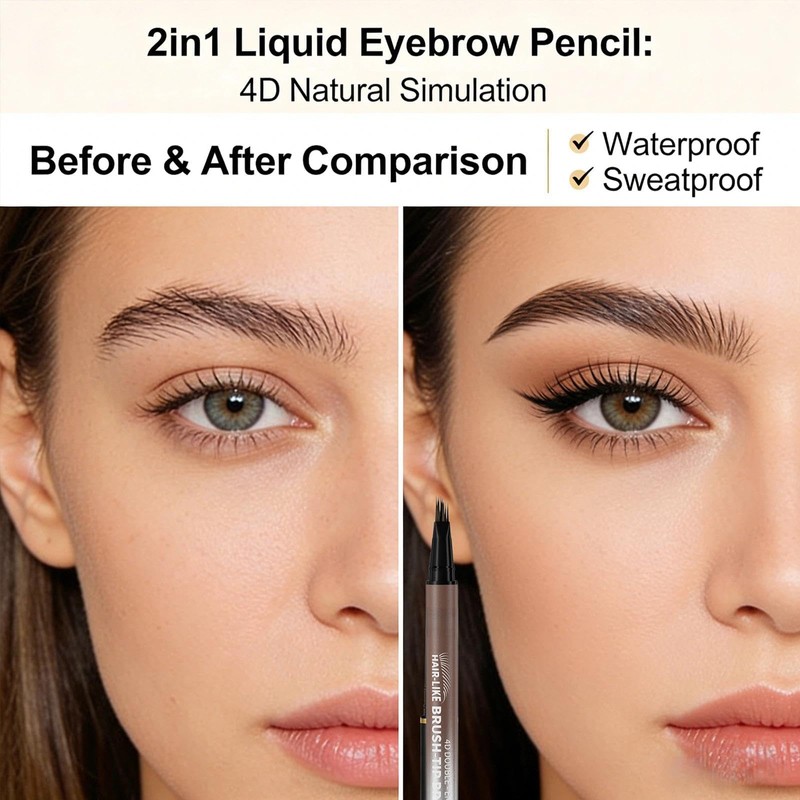 Eyebrow Stencil Kit, Microblading Eyebrow Pen with Angled Brush, 2-in-1