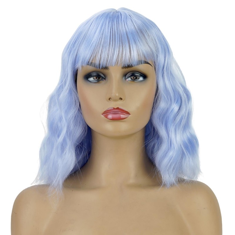 COOINEADER Light Blue Wig with Bangs Soft Short Bob Wigs