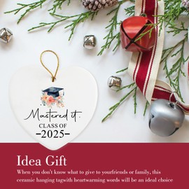 Graduation Gifts for Women Men Ceramic Ornament Keepsake Sign Heart Plaque 2025 Graduation Ornament Masters Degree Graduation Gifts Best Graduation Gifts for Him Her Christmas Ornament