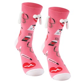 Blinket Funny Nurse Sock Magnetic Holding Hands Socks 3D Doll Socks for Nurses Week Appreciation Gift Novelty Medical Themed Sock for Healthcare Workers Pink