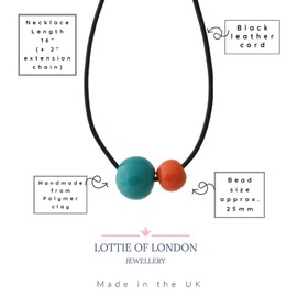 Chunky Bead Necklace for Women in Teal Blue and Orange, Unique Quirky Statement and Minimalist Jewellery Gifts Under 20