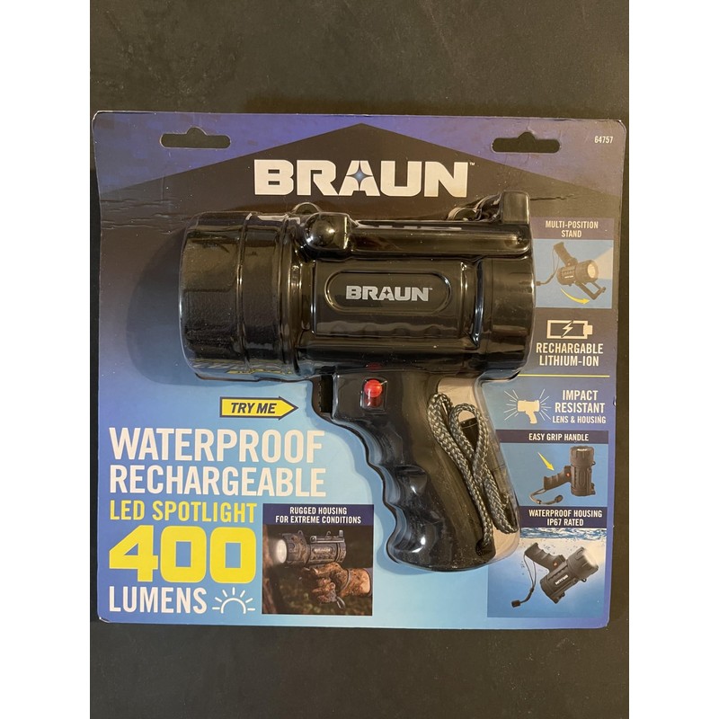 400 Lumen Rechargeable Waterproof LED Braun Spotlight, Black