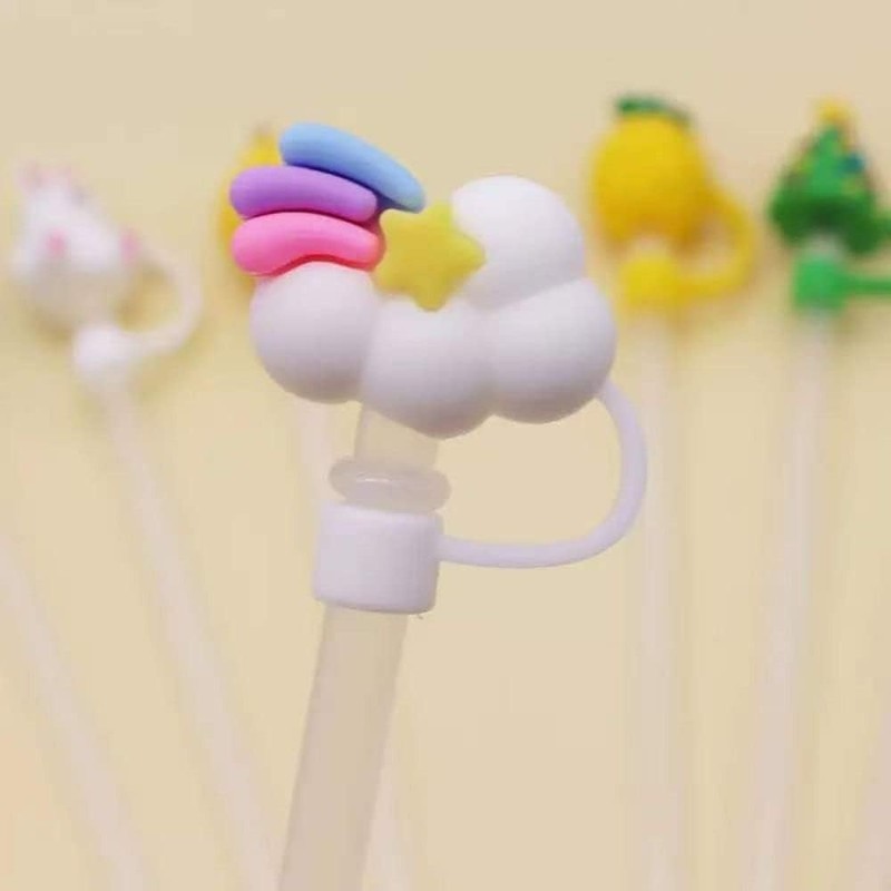 Yellow lemon Straw Cover Cap Reusable Silicone Straw Toppers Drinking
