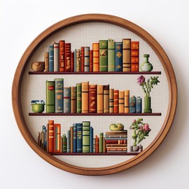 Bookshelf Stamped Cross Stitch Kits for Beginners Easy 11CT Needlepoint Embroidery DIY Counted Cross Stitch Kits Art Craft Wall Decoration and Gift 40x40cm(4)