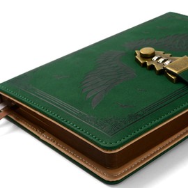 ZXHQ Diary with Lock for Women/Men, Secret Diary for Girls, A5 Notebook with Pen Set, Refillable Leather Journal, Writing Notebook, Size A5 (15.9 × 21.5 cm), Blackish Green