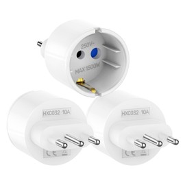Oblinple Pack of 3 Travel Adapters Italy, Adapter Schuko Plug, EU Germany to Italy Socket Adapter, Italy Socket Type L for Italy, Syria, Uruguay, Chile, Maldives, Travel Plug, White