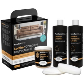 Furniture Clinic Leather Complete Restoration Kit | with Leather Recoloring Balm, Cleaner, 2-in-1 Protection Cream & Conditioner, Sponge, and Cloth | Repair Kit for Furniture (Beige)