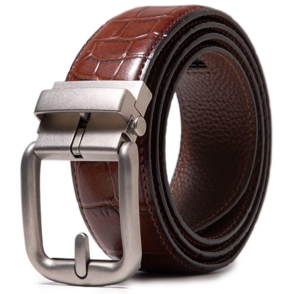 ayamoti Men's Genuine Leather Ratchet Belt, Slide belt with Adjustable