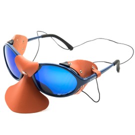 Expedition Glasses with Nose and Side Leather Protection - Wind Protection Goggles as Beach Glasses, Glacier Glasses, Safari Goggles (Navy Blue Glossy)