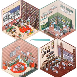 4pcs DIY 3D House Stickers 3D Sticker Scene with Convenience Store Bakery Laundry Study Themes 3D Stickers Cute Korean Cartoon Scene Stickers Therapy for Relief Stress Pass and Creative Decor